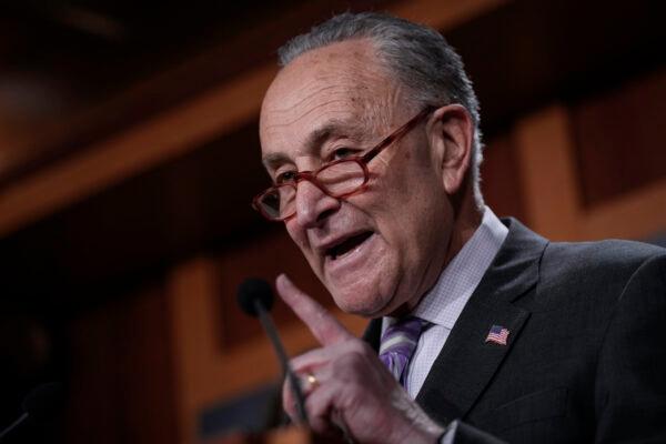 Senate Majority Leader Chuck Schumer (D-N.Y.) speaks during a news conference at the Capitol in Washington, on Feb. 2, 2023. (Drew Angerer/Getty Images)