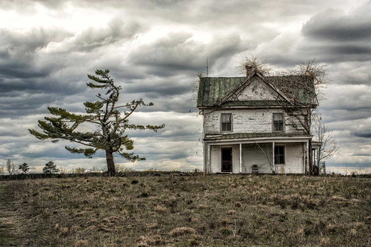 A house and tree on a hill in Dolphin, Virginia, photographed in April 2022. (Courtesy of Michael Wade)