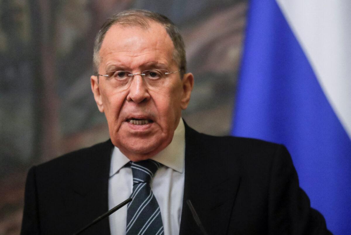 Russian Foreign Minister Sergei Lavrov attends a news conference following talks with his Egyptian counterpart Sameh Shoukry in Moscow on Jan. 31, 2023. (Maxim Shipenkov/Pool via Reuters)