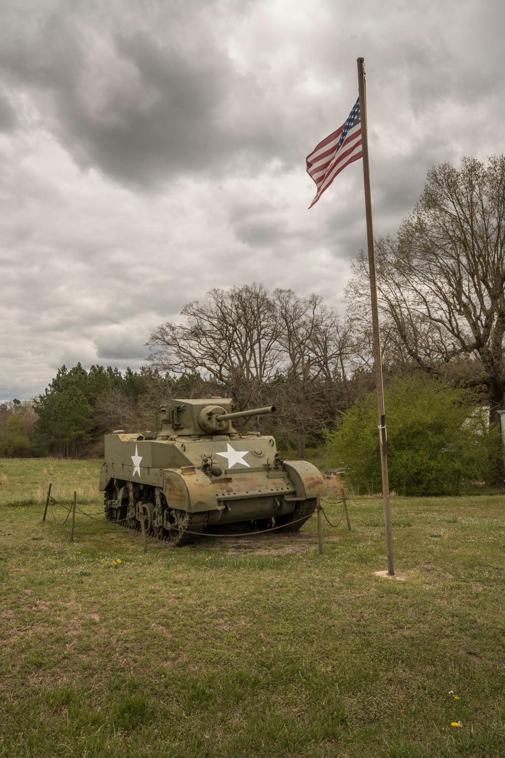 A tank and flag in Clingenpeel Park, Dundas, Virginia, photographed in April 2022. (Courtesy of Michael Wade)