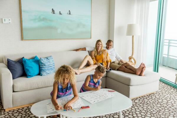 A family relaxes in their room at the Diplomat Beach Resort in Hollywood, Fla. (Courtesy of the Diplomat Beach Resort)