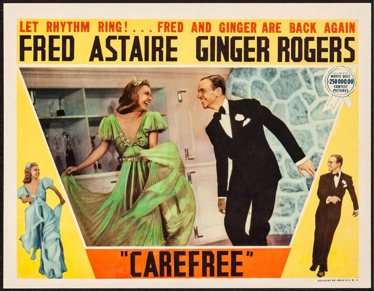 Lobby card for the American musical film "Carefree" (1938). (Public Domain)