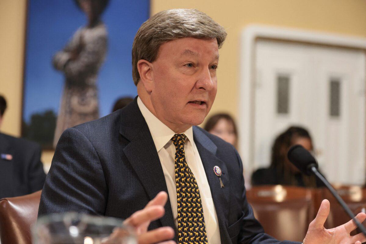 House Armed Services Committee Chair Rep. Mike Rogers (R-Ala.), speaking at the Capitol in July 2022, is one of three Alabama Republican incumbents who advance to uncontested November victories by winning their March 5 primaries. (Oliver Contreras/AFP via Getty Images)