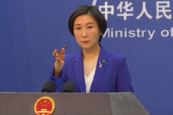 Chinese Foreign Ministry spokeswoman Mao Ning gestures during a press conference at the Ministry of Foreign Affairs in Beijing on Oct 13, 2022. (AP Photo/Liu Zheng, File)