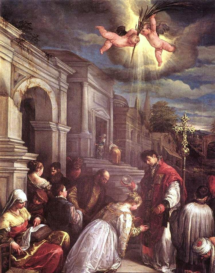"Saint Valentine Baptizing St. Lucilla," 1575, by Jacopo Bassano. (Public domain)