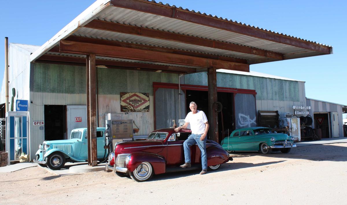 Adams shows several of his dwarf cars outside his garage. (Courtesy of <a href="https://www.dwarfcarpromotions.com/">Ernie Adams</a>)