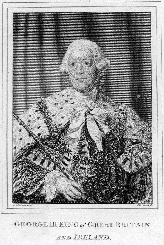 King George III was criticized by Wilkes for his handling of the Seven Years’ War and taxation of the American colonies. Engraving based on a painting by Joshua Reynolds. (Hulton Archive/Getty Images)