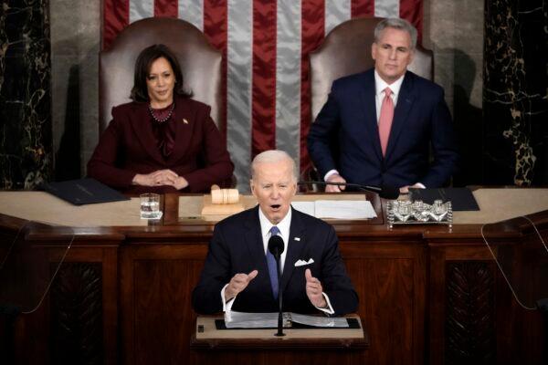 President Joe Biden delivers his State of the Union address during a joint meeting of Congress in the House Chamber of the U.S. Capitol in Washington on Feb. 7, 2023. (Drew Angerer/Getty Images)