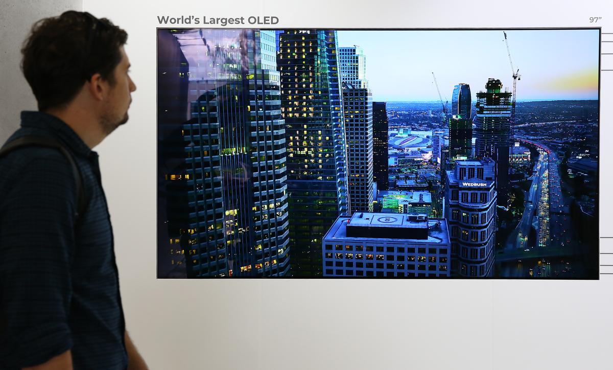 Introduced in 2022, this LG OLED features the world’s largest screen at 97-inches in size. (Adam Berry/Getty Images)
