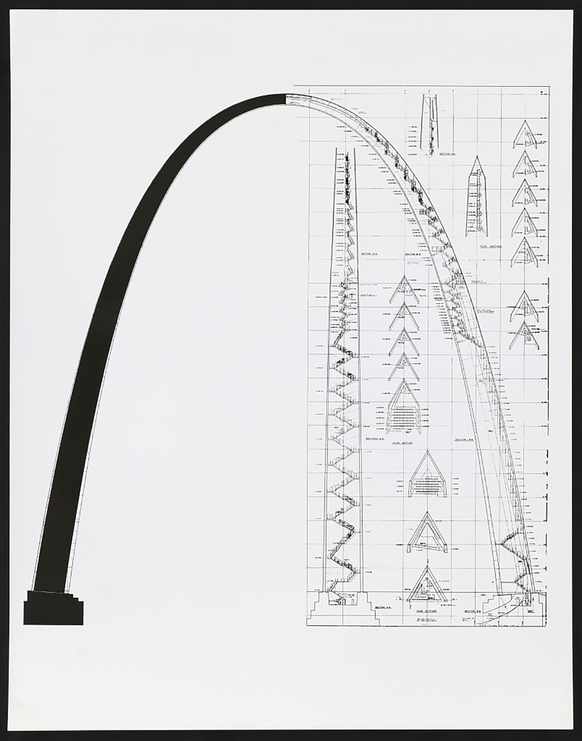 Architectural drawing of a a section of the Gateway Arch by Eero Saarinen. Library of Congress. (Public Domain)