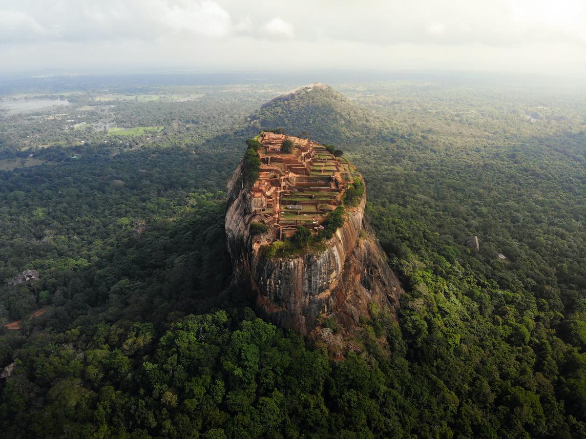 Aerial view from above of Sigiriya or the Lion Rock. (Stephen Green-Price/Shutterstock)