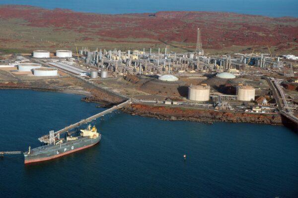 An aerial shot of Woodside's North-West Shelf gas plant in Karratha, Australia, on April 17, 2008. (AAP Image/Rebecca Le May)