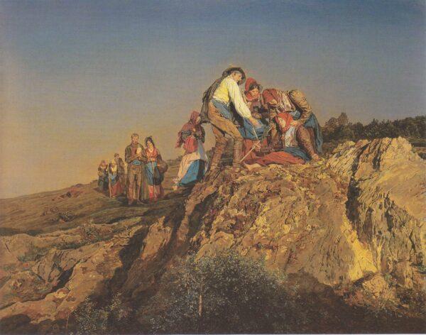 "The Halted Pilgrimage," 1853, by Ferdinand Georg Waldmüller. Oil on panel; 18 1/8 inches by 22 7/8 inches. Liechtenstein Museum, Vienna. (Public Domain)