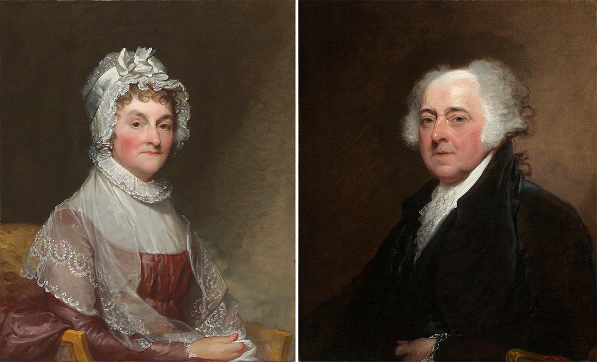 Intellectual equals, quick to defend each other, Abigail and John Adams were companions for 54 years. (L-R) Portrait of Abigail Adams and John Adams, between 1800 and 1815, by Gilbert Stuart. (Public Domain)