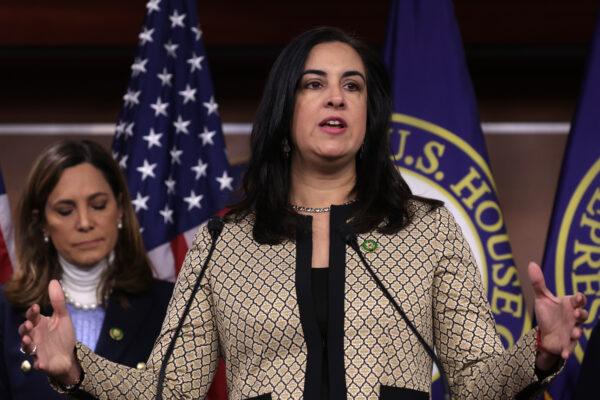 Member of the Congressional Hispanic Conference (CHC) Rep. Nicole Malliotakis (R-N.Y.) speaks during a news conference at the U.S. Capitol in Washington on Feb. 1, 2023. (Alex Wong/Getty Images)