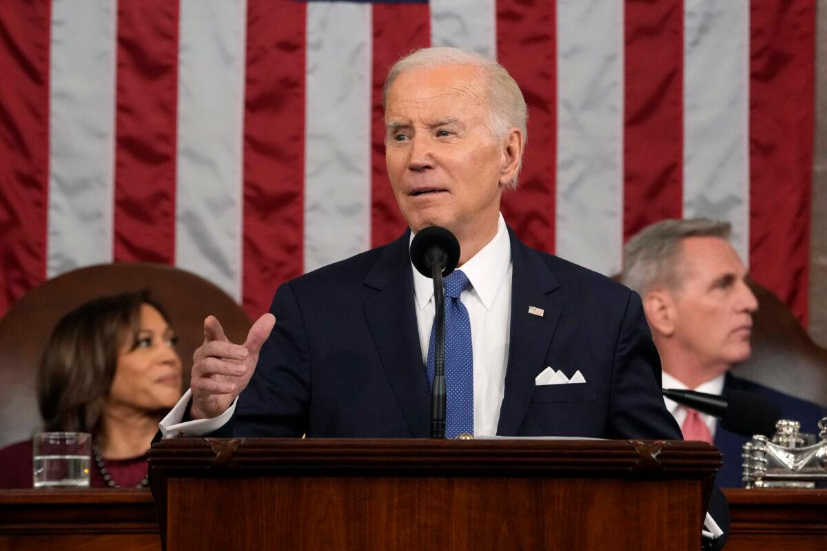President Joe Biden delivers the State of the Union address to a joint session of Congress in the House Chamber of the U.S. Capitol in Washington on Feb. 7, 2023. (Jacquelyn Martin-Pool/Getty Images)
