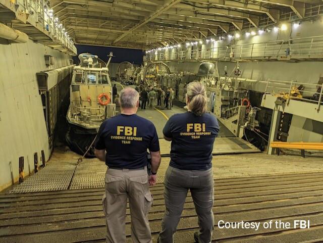 FBI subject matter experts aboard the USS Carter Hull to conduct search and recovery operations in collaboration with the U.S. Navy. (FBI)
