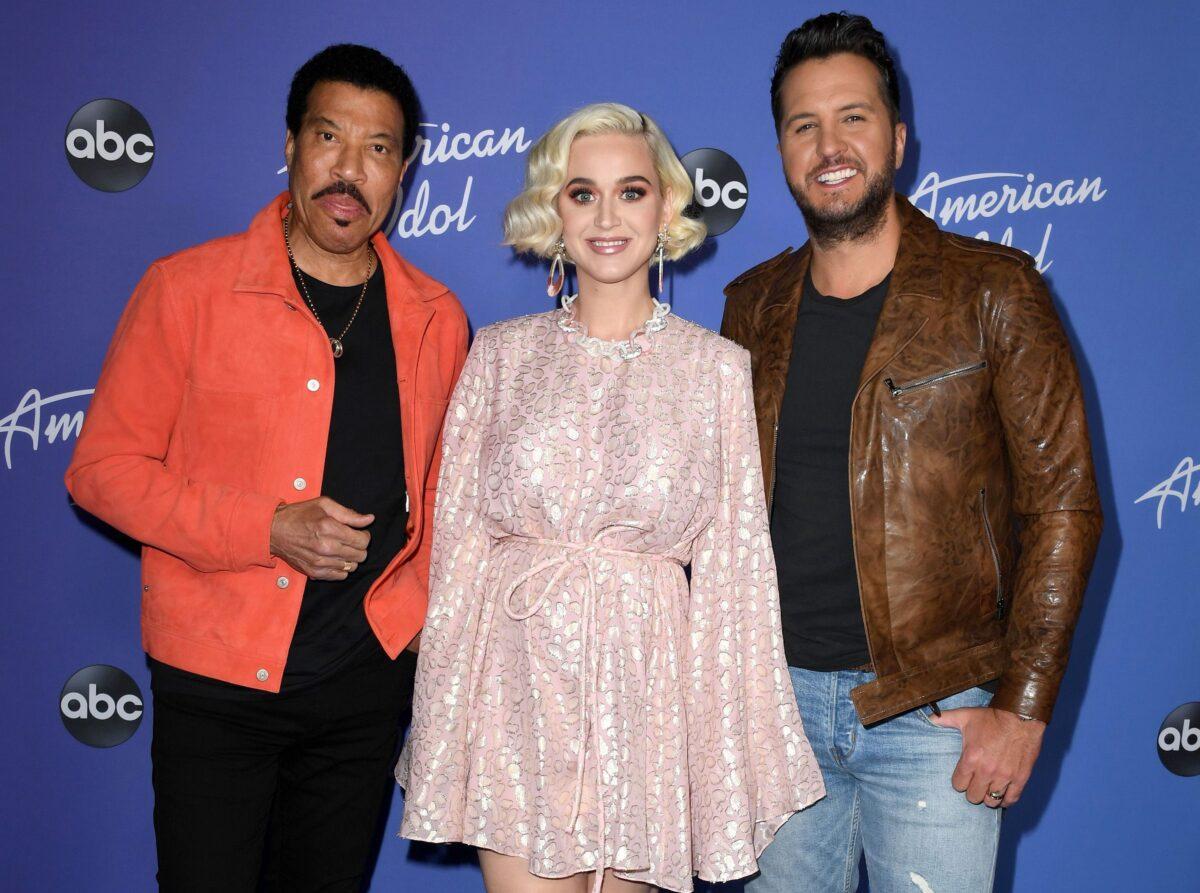 (L-R) Lionel Richie, Katy Perry, and Luke Bryan attend the premiere event for "American Idol" hosted by ABC at Hollywood Roosevelt Hotel in Hollywood, California on Feb. 12, 2020. (Jon Kopaloff/Getty Images)