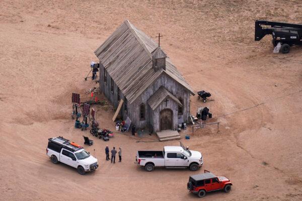This aerial photo shows the movie set of 'Rust' at Bonanza Creek Ranch in Santa Fe, N.M., on Oct. 23, 2021. (Jae C. Hong/AP Photo/File)