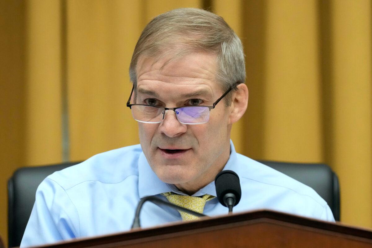 U.S. Rep. Jim Jordan (R-Ohio), chairman of the House Judiciary Committee, delivers remarks during a business meeting prior to a hearing on U.S. southern border security on Capitol Hill in Washington on Feb. 1, 2023. (Drew Angerer/Getty Images)