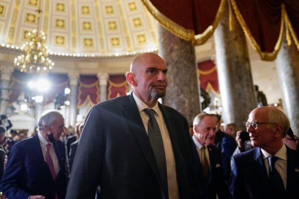 Sen. John Fetterman (D-Pa.) arrives for President Joe Biden's State of the Union address to a joint session of Congress at the Capitol in Washington on Feb. 7, 2023. (Carolyn Kaster/AP Photo)