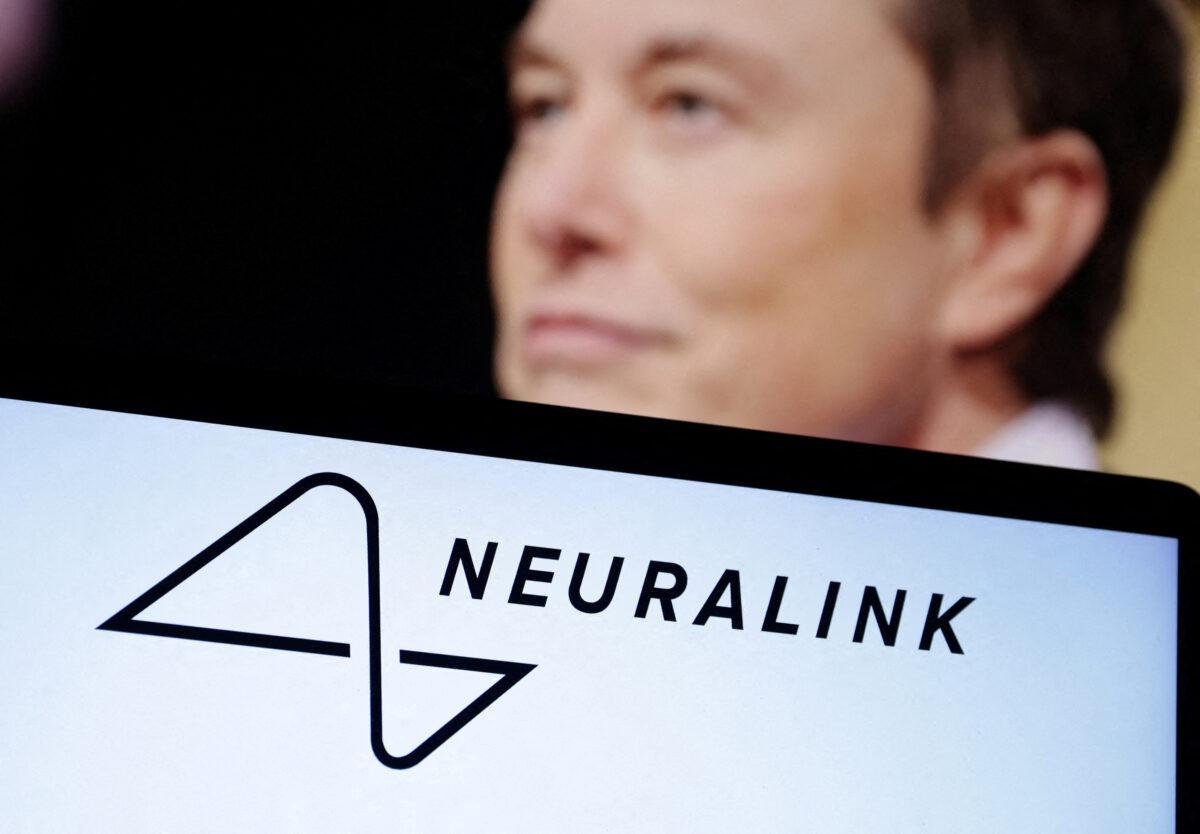 Neuralink logo and Elon Musk photo in an illustration taken on Dec. 19, 2022. (Dado Ruvic/Illustration/Reuters)