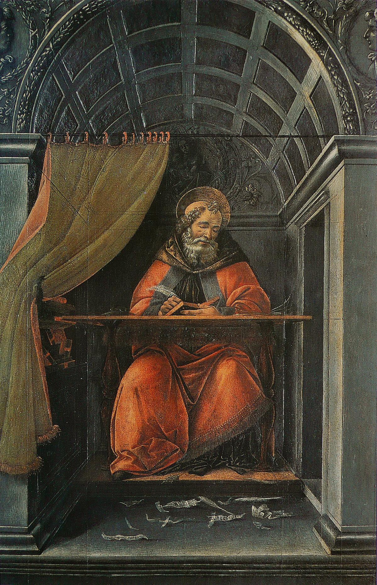 "St. Augustine in His Cell," between 1490 and 1494, by Sandro Botticelli. Tempera on panel. Uffizi Gallery, Florence, Italy. (Public Domain)