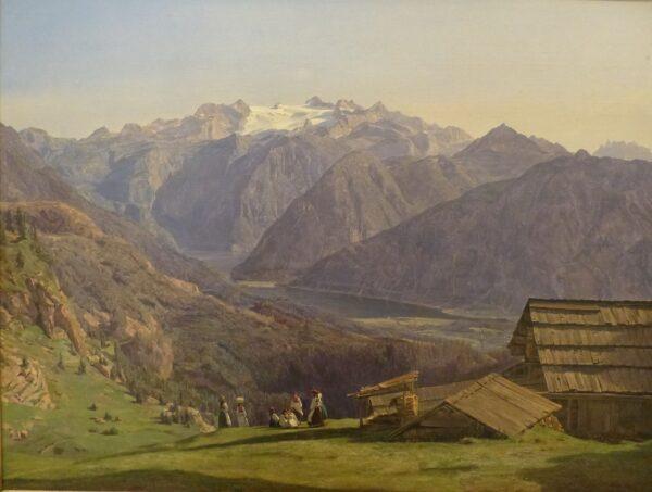 “View of the Dachstein With Lake Hallstatt Seen From the Hütteneckalm Near Ischl,” 1838, by Ferdinand Georg Waldmüller. Oil on panel; 17 7/8 inches by 22 5/8 inches. Vienna Museum, Vienna. (Public Domain)