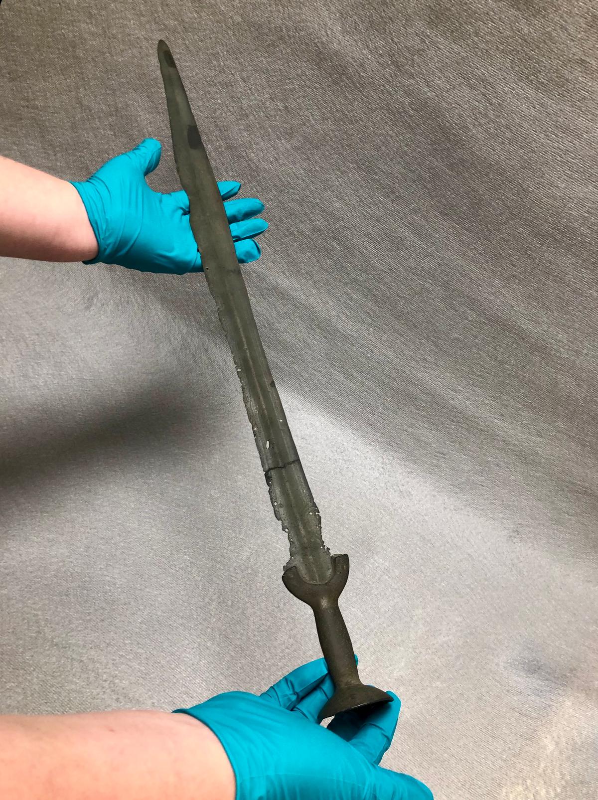 This Bronze Age sword (1080-900 BC) was retrieved from the Danube River in Budapest, Hungary, in the 1930s. It came into the collection nearly 100 years ago and was thought to be a well-made replica, but a new analysis of the sword revealed that it is the real deal, dating back 3,000 years to the Bronze Age. (Courtesy of The Field Museum of Natural History)