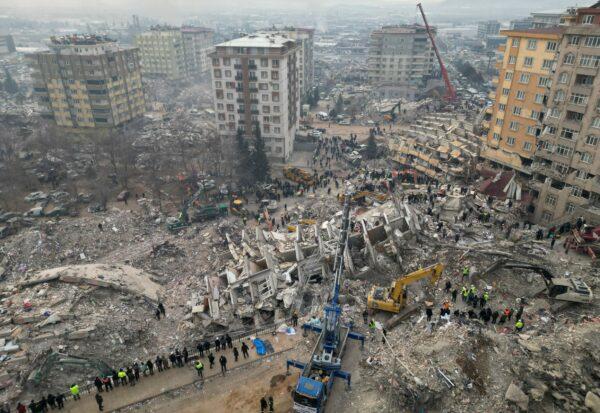 A view of the damage as the search for survivors continues, in the aftermath of a deadly earthquake in Kahramanmaras, Turkey, on Feb. 10, 2023. (Stoyan Nenov/Reuters)