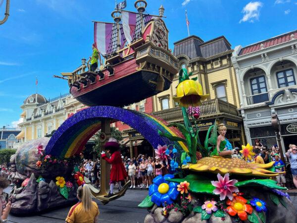 A float with people dressed as characters from the Walt Disney movie "Peter Pan" is seen as people attend the "Festival of Fantasy" parade at the Walt Disney World Magic Kingdom theme park in Orlando, Fla., on July 30, 2022. (Octavio Jones/Reuters)