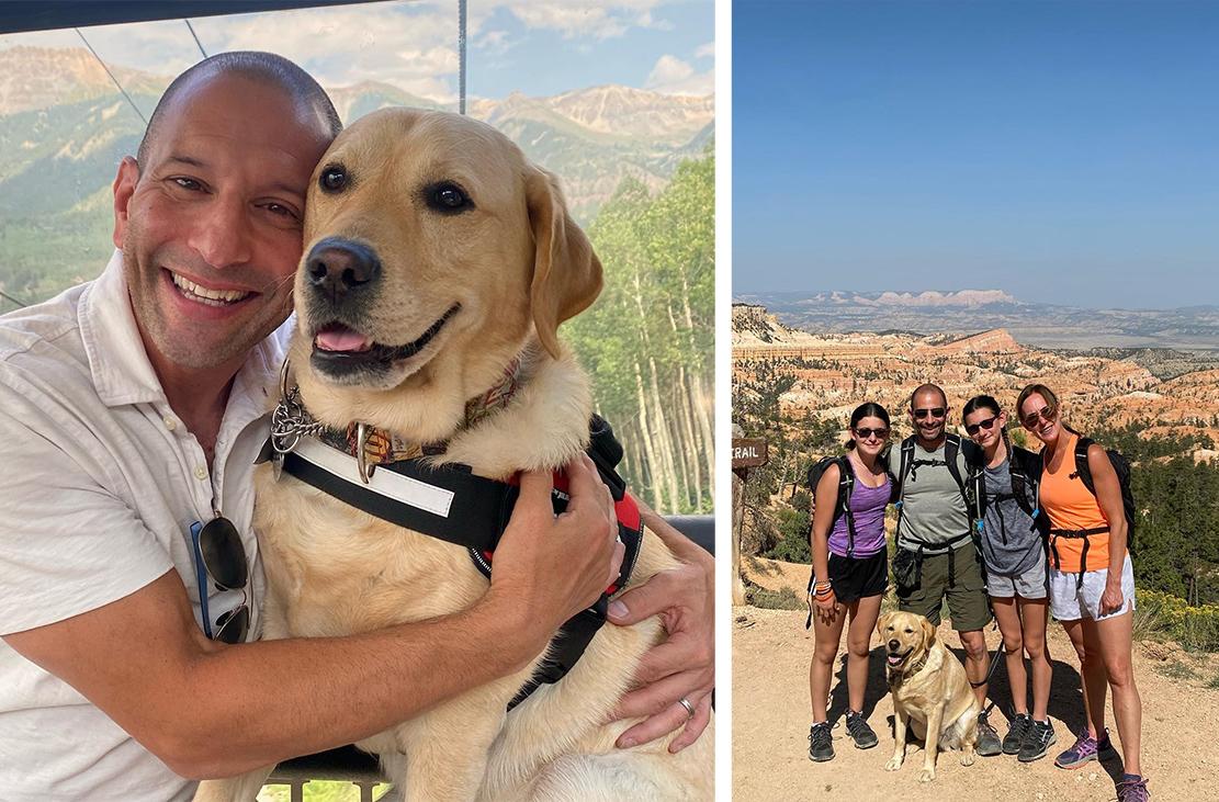  Brian Benson, his family, and Magnus enjoying time together in the outdoors. (Courtesy of Brian Benson and <a href="https://www.instagram.com/magnusthetherapydog/">magnusthetherapydog</a>)