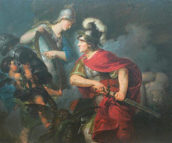 "Frederick the Great as Perseus," 1756, by Bernhard Rode depicts Athena showing Perseus how to avoid the gaze of Medusa. (Public Domain)