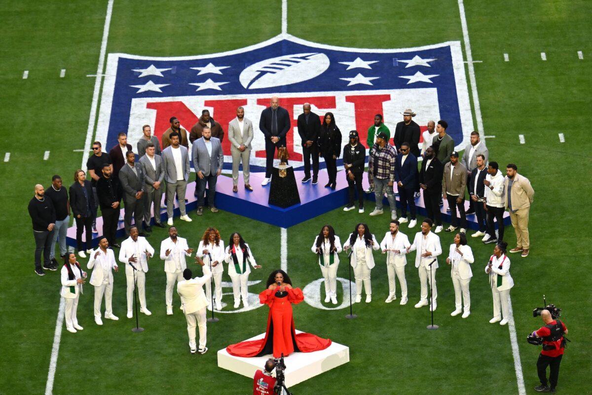 Sheryl Lee Ralph performs "Lift Every Voice and Sing" before the 2023 Super Bowl at State Farm Stadium in Glendale, Ariz., on Feb. 12, 2023. (Gregory Shamus/Getty Images)