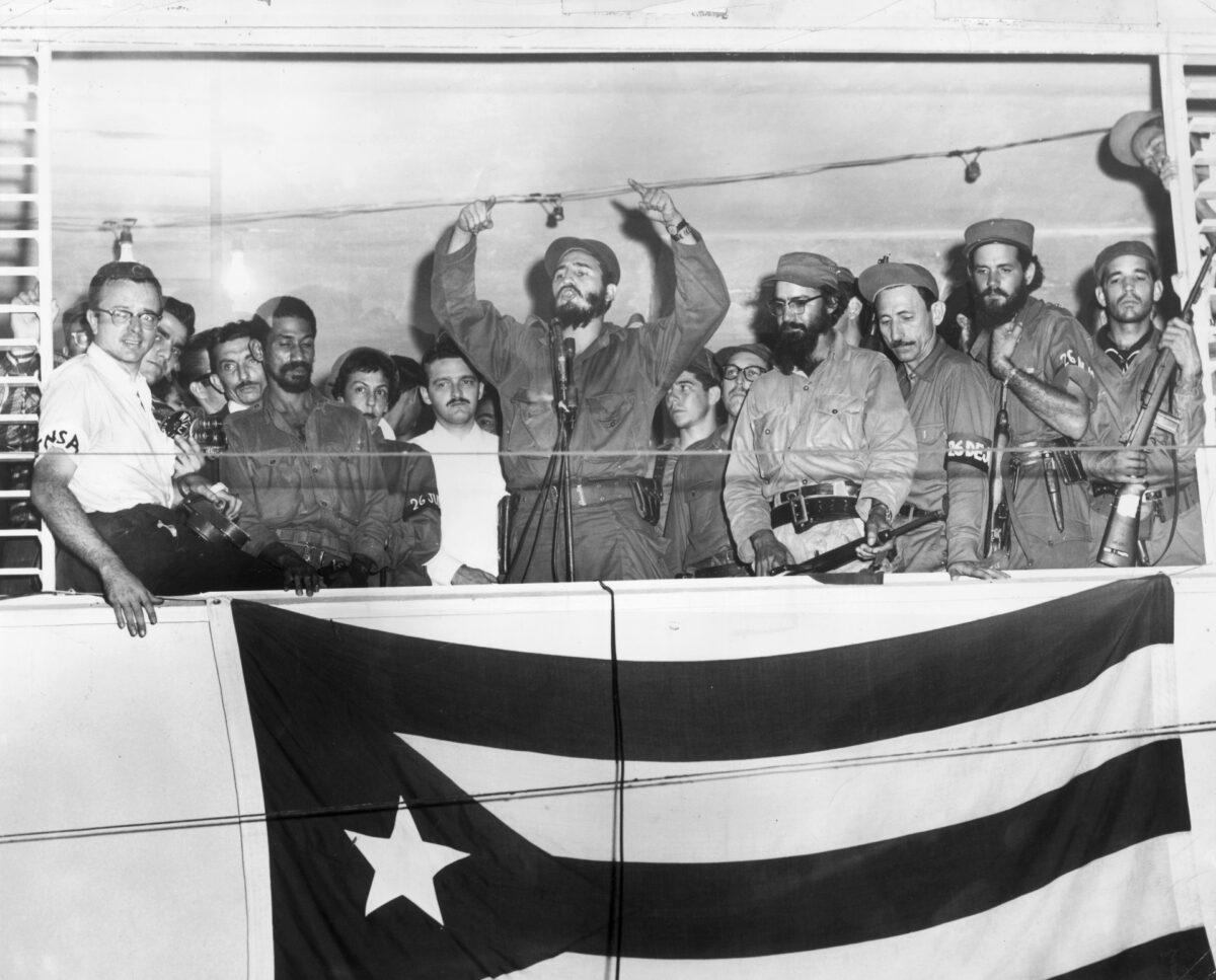 Cuban revolutionary Fidel Castro speaking from a podium in Camaguey, Cuba, on Jan. 4, 1959. (Hulton Archive/Getty Images)