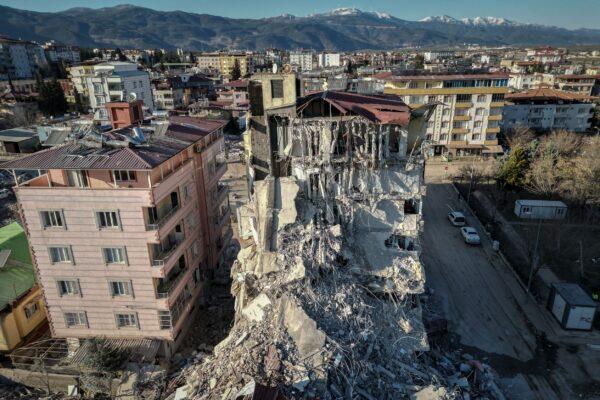 A destroyed building is seen in in Nurdagi, Turkey, on Feb. 13, 2023. (Chris McGrath/Getty Images)