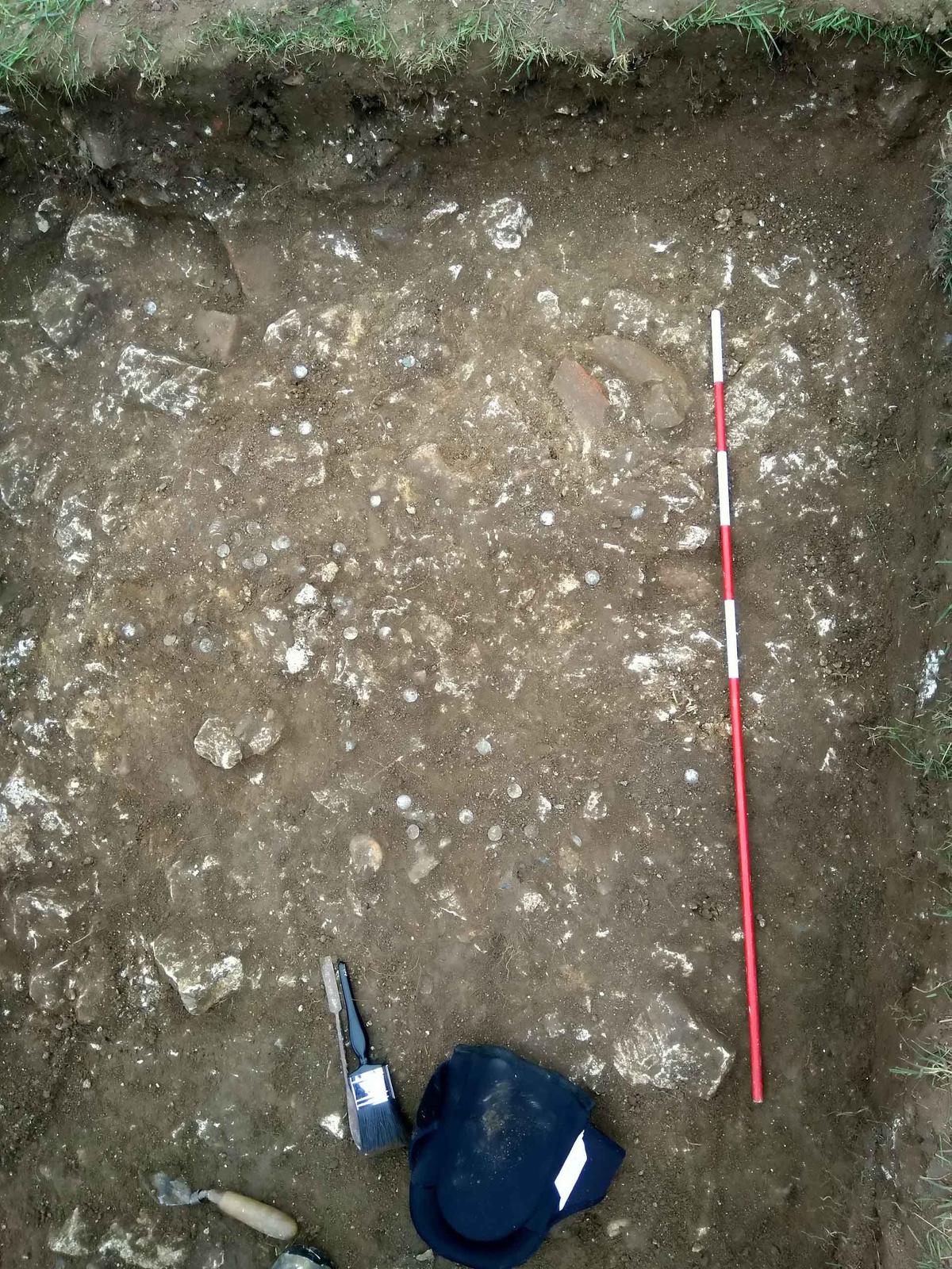 The excavated dig site near Hambleden, Buckinghamshire, where the coins were unearthed. (SWNS)