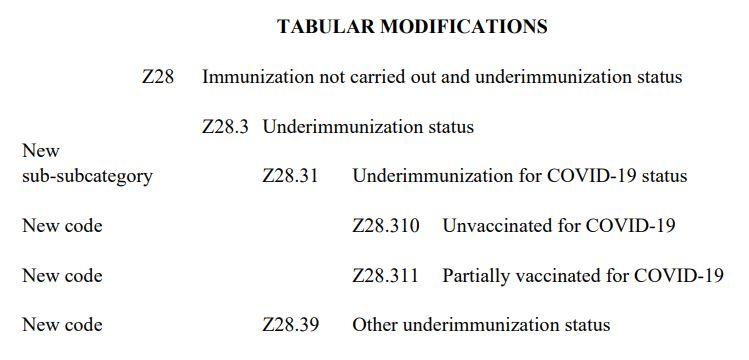 An image from the CDC shows new codes for COVID-19 immunization status. (CDC via The Epoch Times)