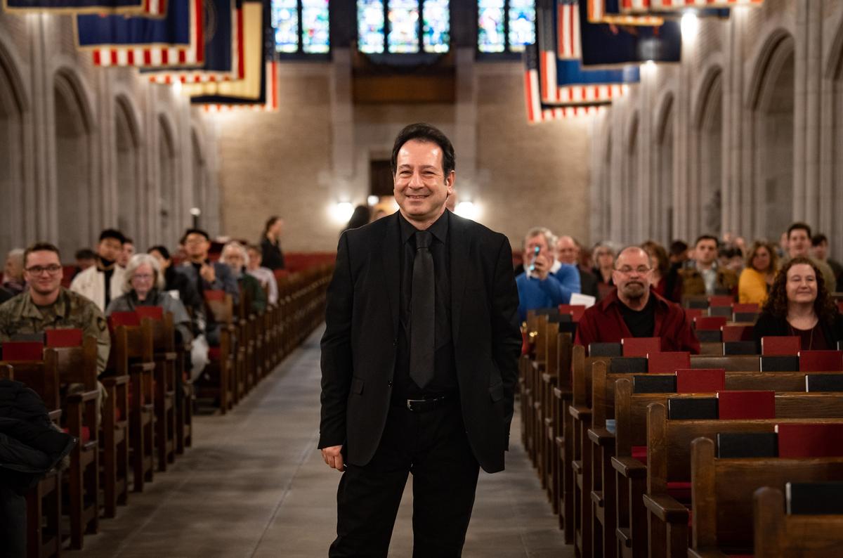 Salvatore Pronestì, internationally touring Italian concert organist, before his organ recital at the Cadet Chapel at West Point, N.Y., on Feb. 12, 2023. (Samira Bouaou/The Epoch Times)