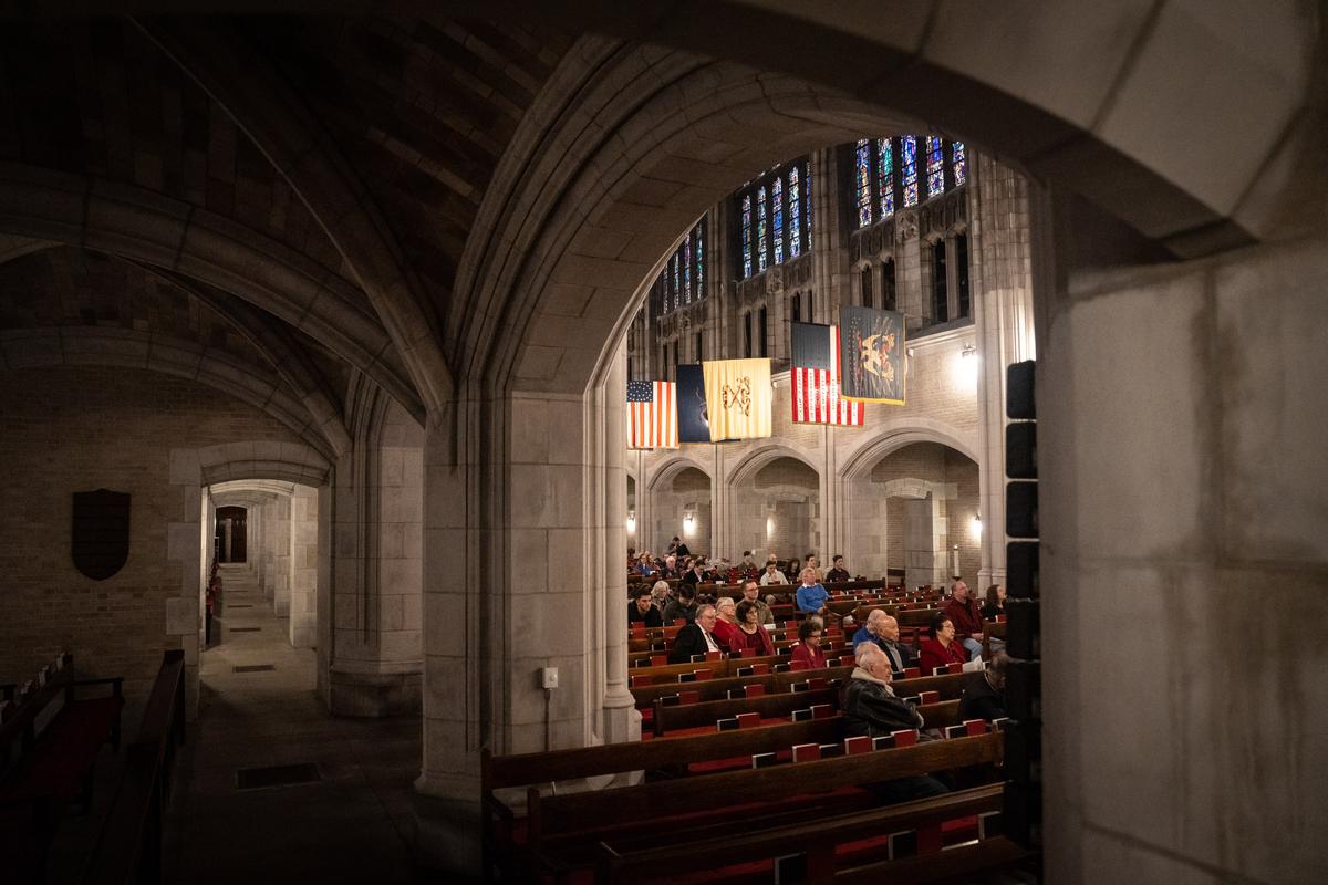 Audience members at Salvatore Pronestì's organ recital at the Cadet Chapel at West Point, N.Y., on Feb. 12, 2023. (Samira Bouaou/The Epoch Times)