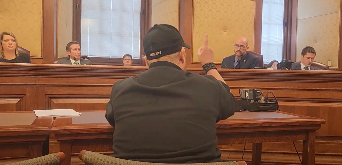 Scott Newgent, a transsexual who opposes gender-transitioning of minors, testified during a hearing at the Missouri State Capitol on Feb. 14, 2023. (Screenshot of video provided by Scott Newgent)