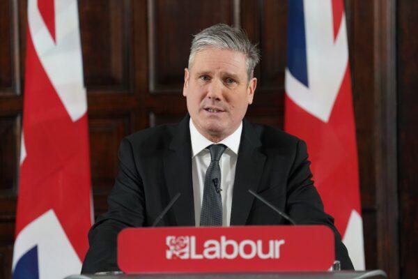 Labour Party leader Sir Keir Starmer speaking in east London, following the Equality and Human Rights Commission's announcement that it has concluded its monitoring of the Labour Party, on Feb. 15, 2023. (Stefan Rousseau/PA Media)