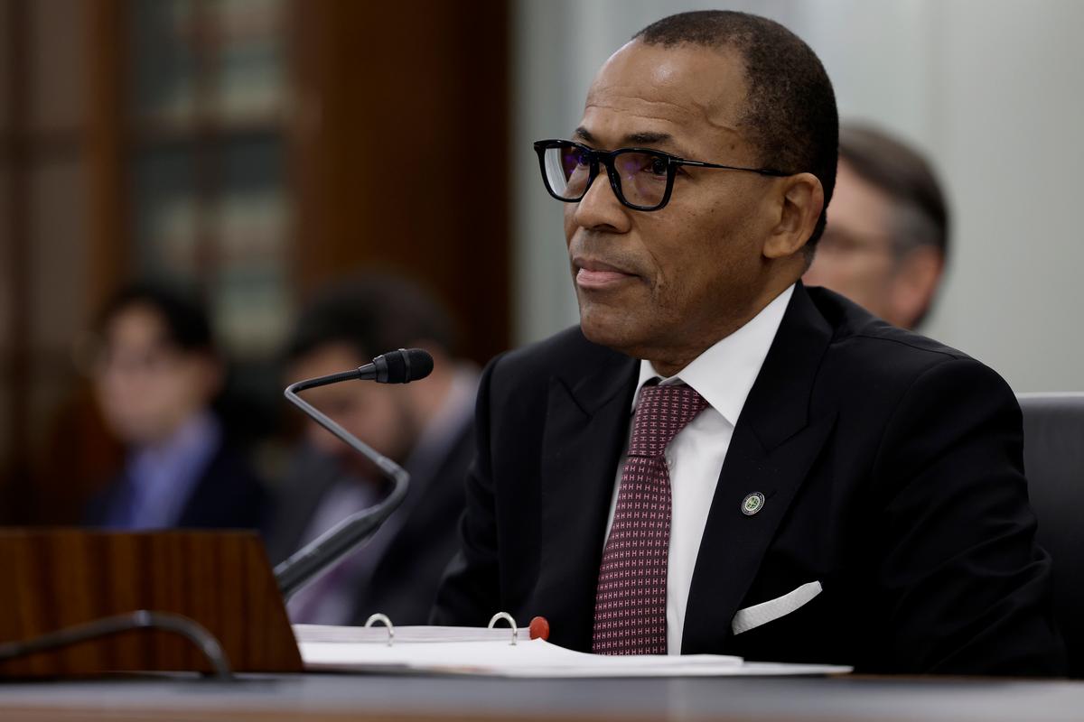Billy Nolen, acting administrator of the Federal Aviation Administration, speaks during a hearing with the Senate Commerce, Science, and Transportation Committee on Capitol Hill in Washington on Feb. 15, 2023. (Anna Moneymaker/Getty Images)