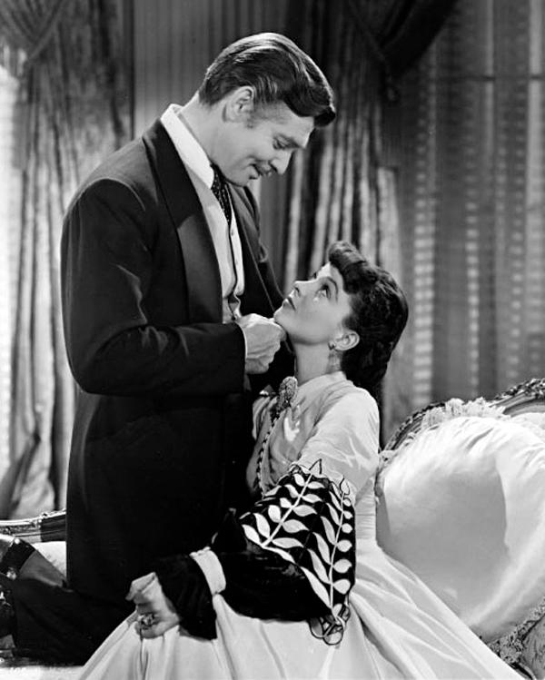 Publicity photo of Clark Gable and Vivien Leigh as Rhett and Scarlett in the 1939 film "Gone With the Wind." (Public Domain)