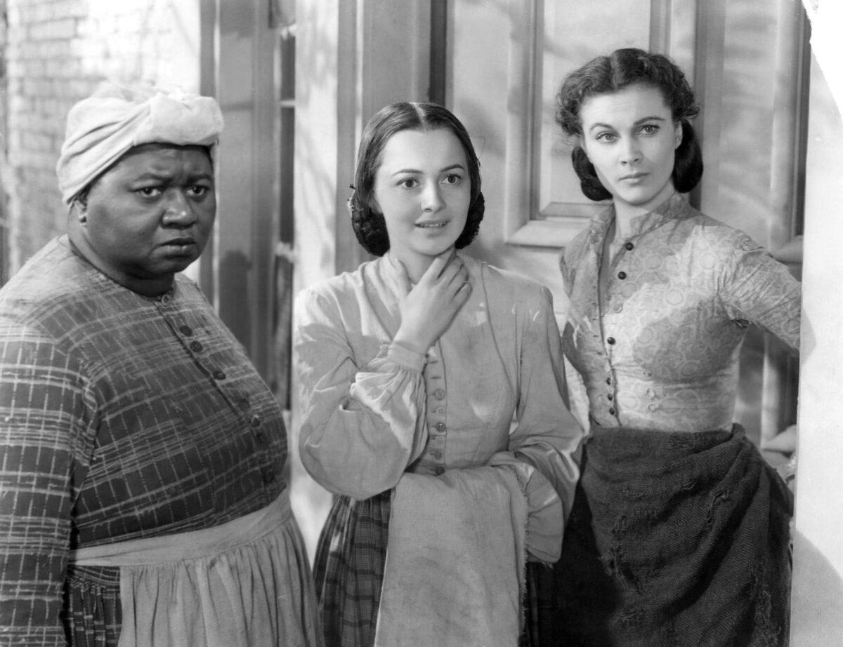 Hattie McDaniel, Olivia DeHavilland, and Vivien Leigh in a publicity photo for the film "Gone with the Wind," 1939. (Public Domain)