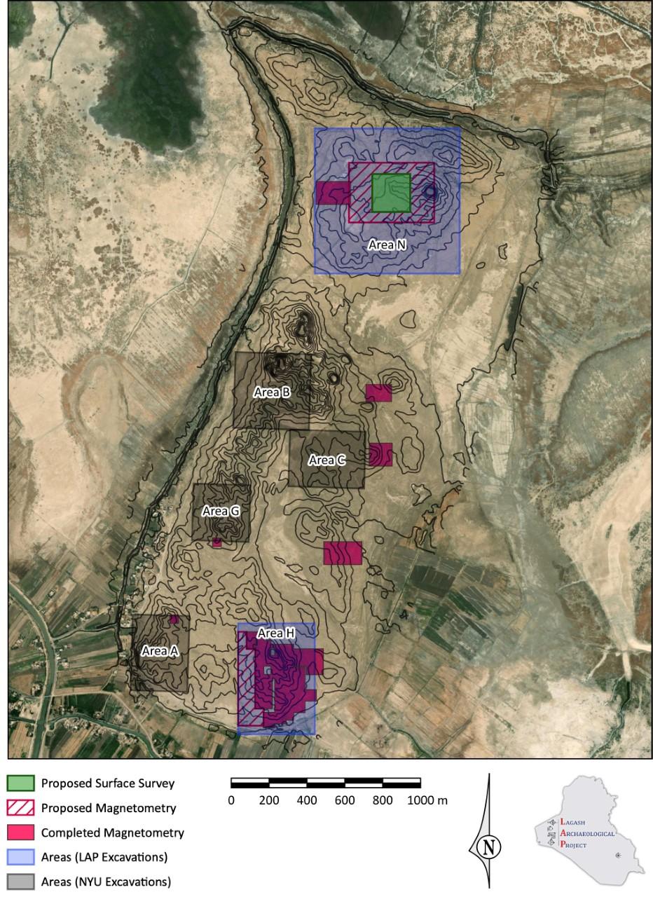 A map showing the magnetometry scans overlaying Lagash. (Courtesy of <a href="https://web.sas.upenn.edu/lagash/">Lagash Archaeological Project</a>)