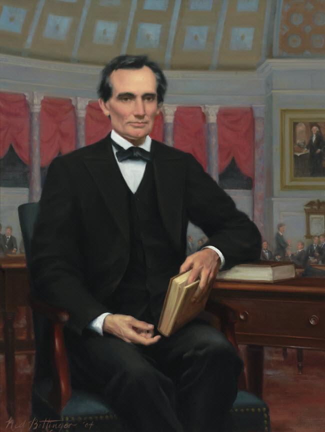 A 2004 painting of Abraham Lincoln by Ned Bittinger inspired by photographs from Lincoln’s time in Congress (1847–1849), from the collection of the U.S. House of Representatives. (Public Domain)
