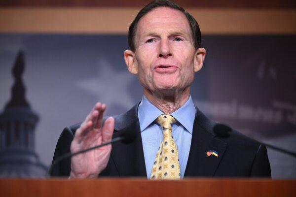 Sen. Richard Blumenthal (D-Conn.) speaks during a press conference to discuss a recent trip to Ukraine, at the Capitol in Washington, on Jan. 24, 2023. (Mandel Ngan/AFP via Getty Images)