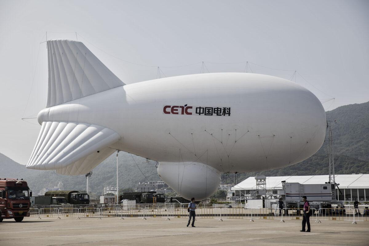 A China Electronics Technology Group Corp. (CETC) aerial blimp hangs in display at the China International Aviation & Aerospace Exhibition in Zhuhai, China, on Oct. 31, 2016. (Qilai Shen/Bloomberg via Getty Images)