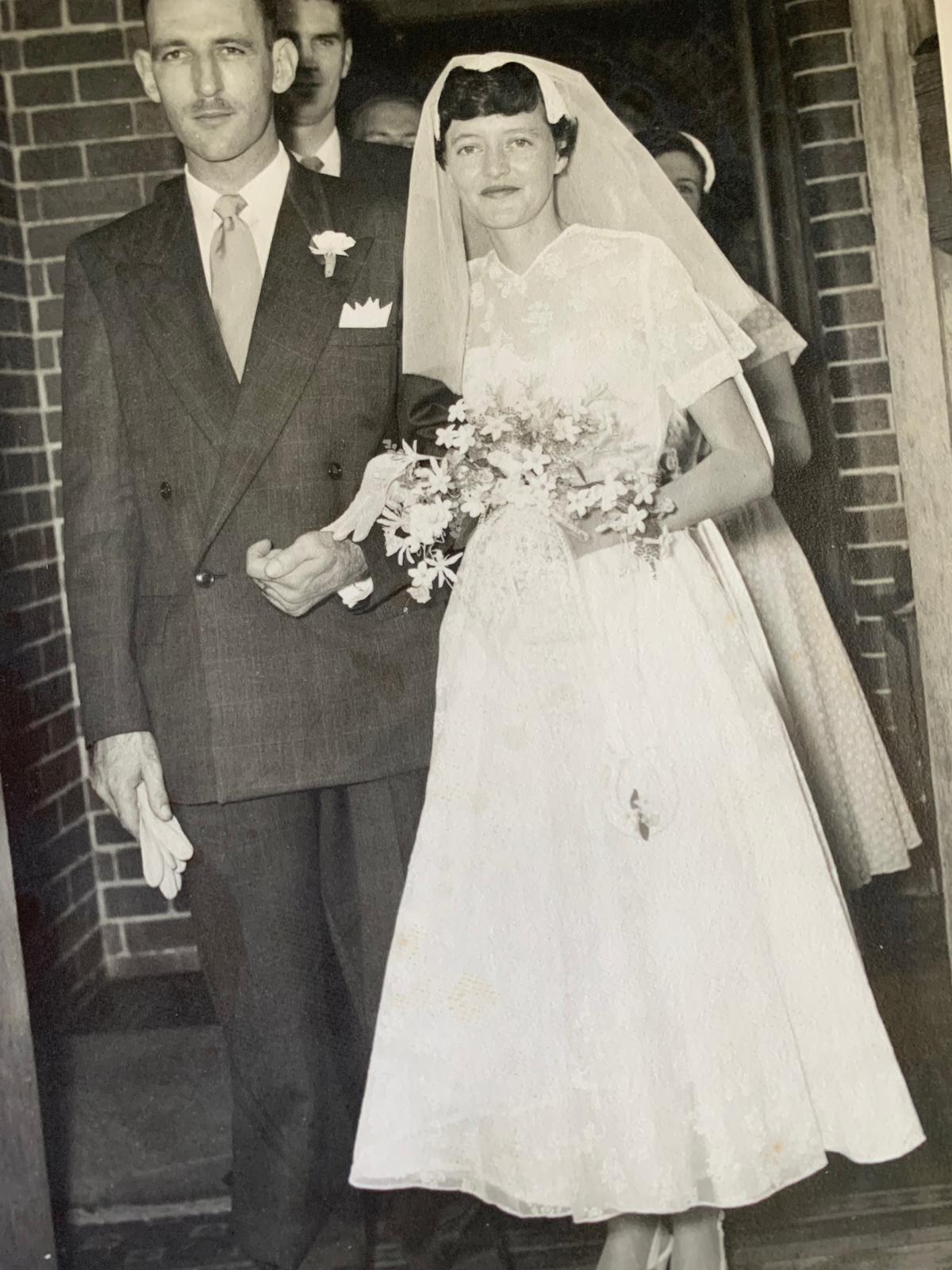 Val and Ian Fell on their wedding day in 1955. (Courtesy of Val Fell)